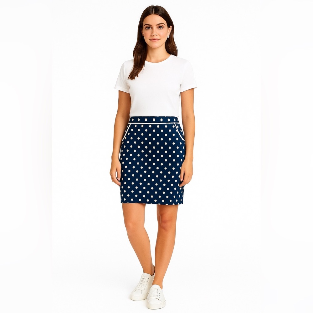 Vintage Eloquii Navy and White Polka Dot Pencil Skirt 50s/60s Retro - Picture 6 of 12